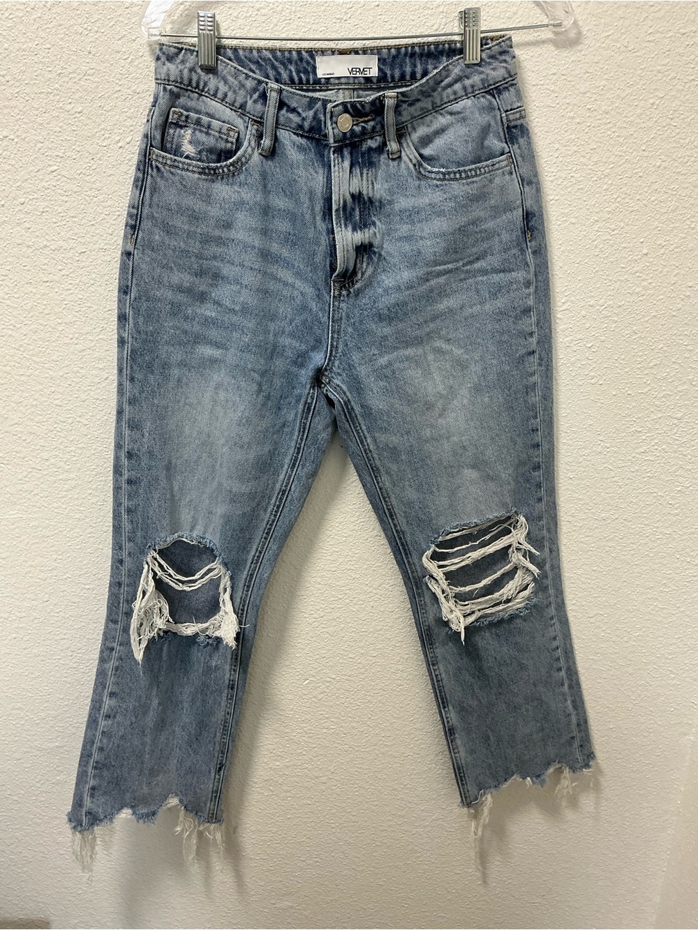 VERVET 90s Vtg BY FLYING MONKEY Light Blue Distressed Cropped Jeans size 26